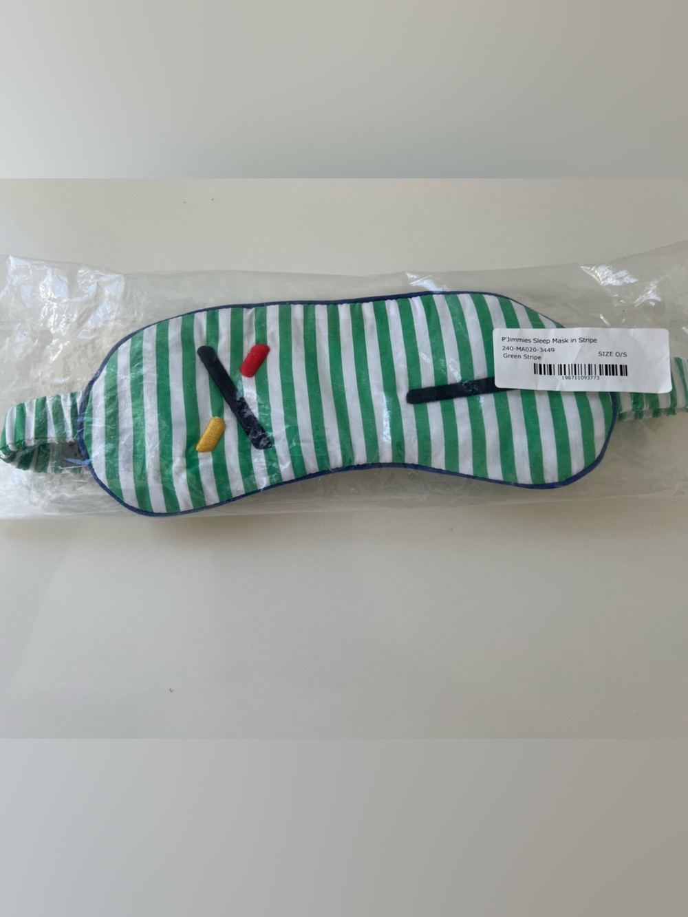 Alex Mill Green and White Striped Sleep Mask P’Jimmies Jimmy Fallon Colab